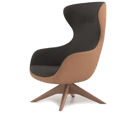 Busetto P284G Modern lounge armchair with ash wood swivel base, available in a choice of finishes 1